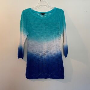 Willi Smith open knit blue/white ombré sweater L